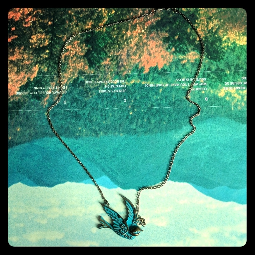 Chain Necklace with Blue Bird Pendant
